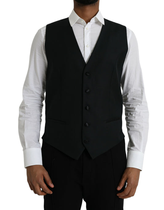  - Black Wool Waistcoat Dress Formal Vest