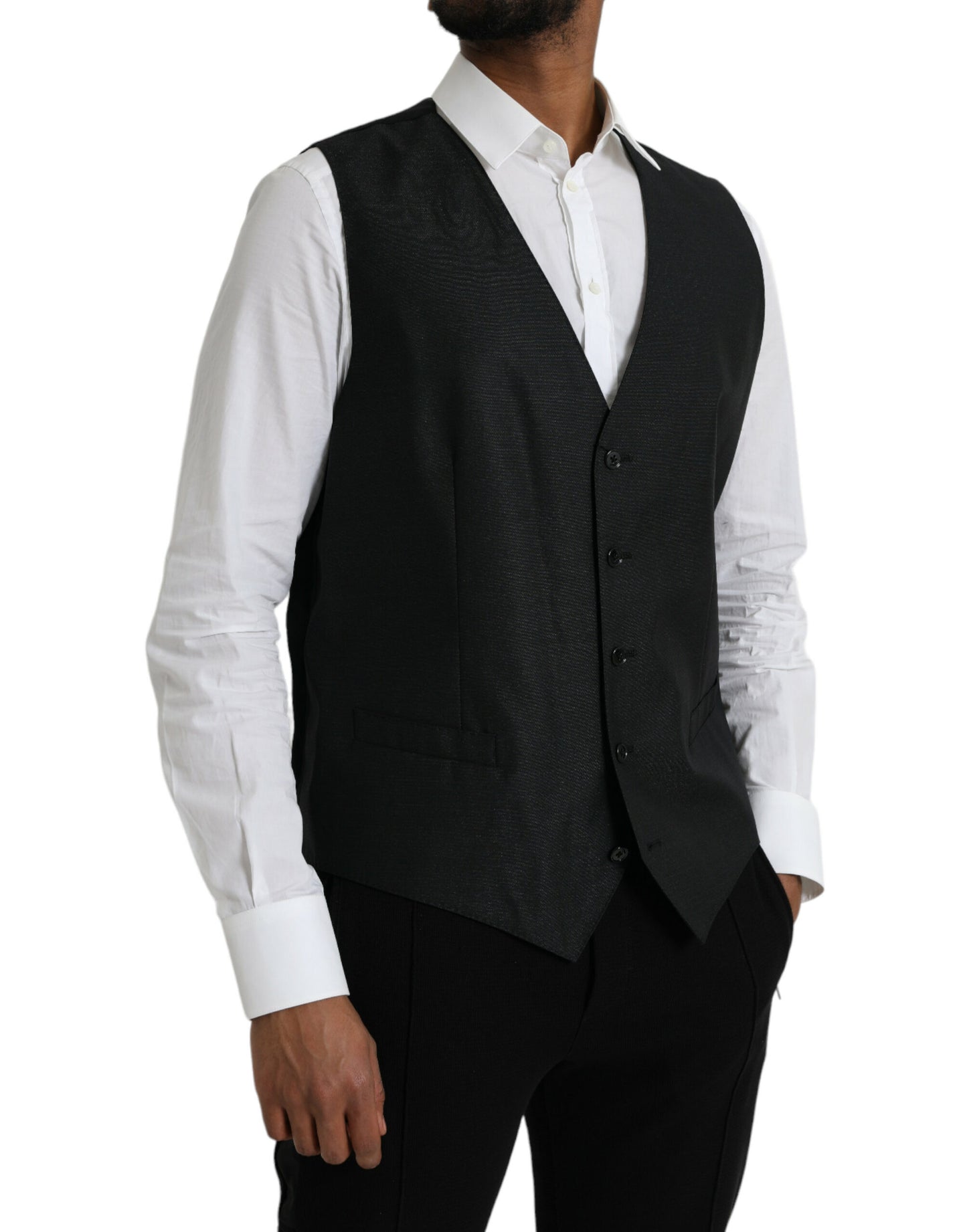  - Black Wool Waistcoat Dress Formal Vest