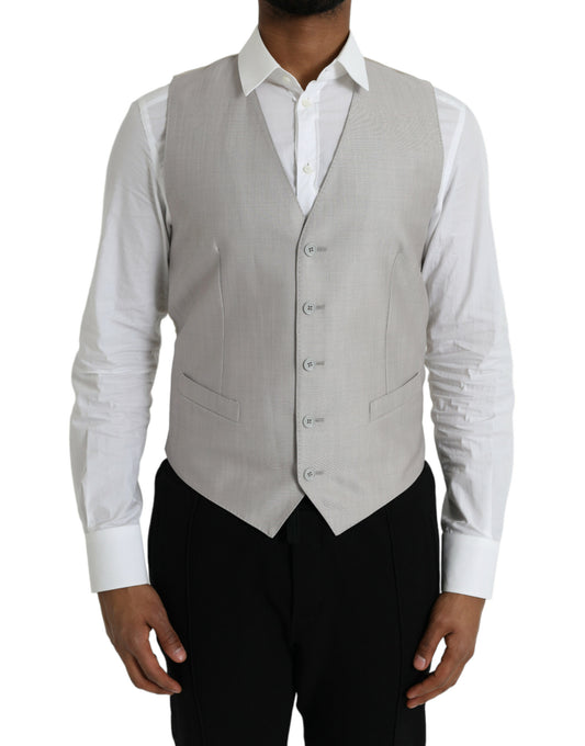  - Light Gray Wool Formal Dress Waistcoat Vest