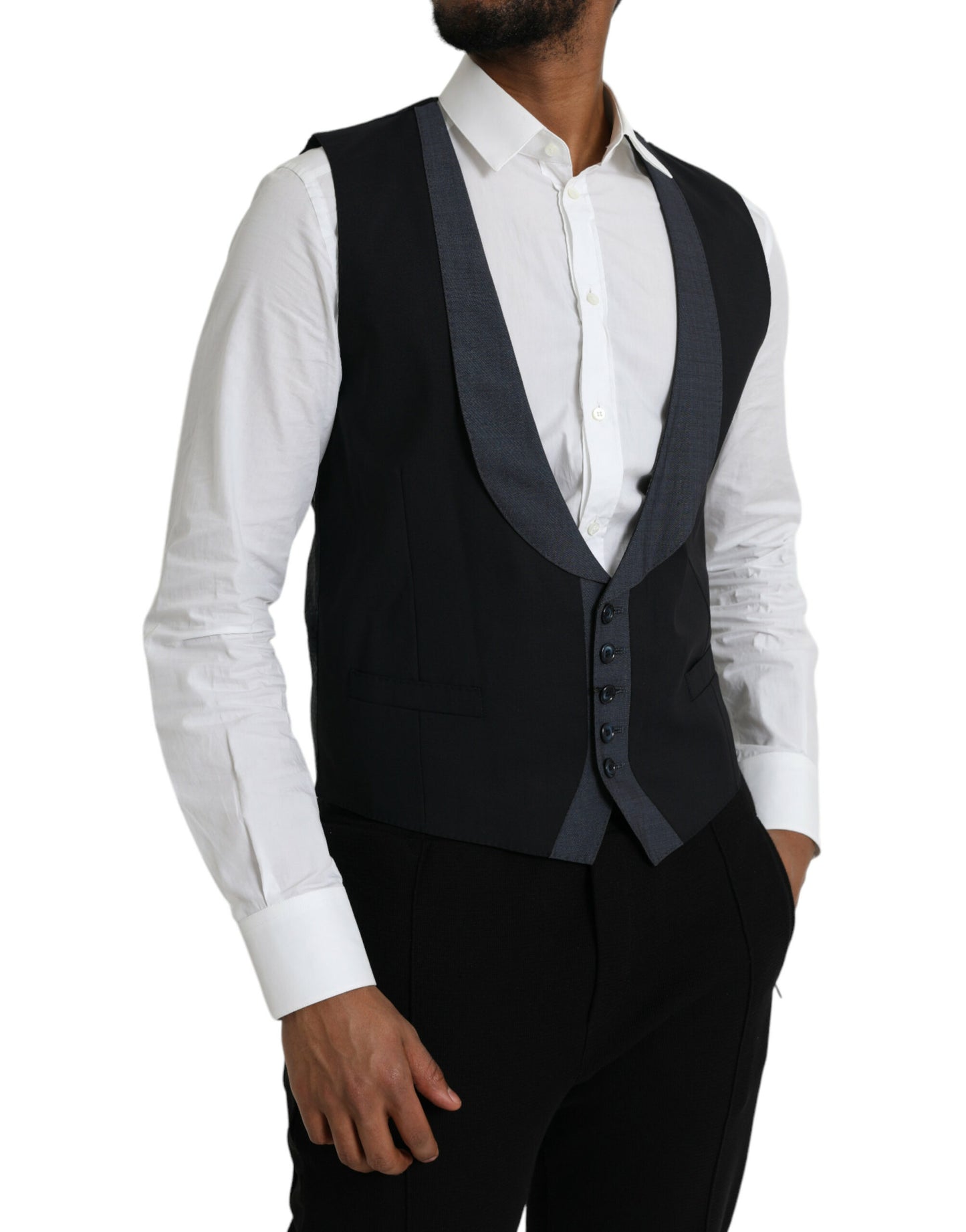  - Black Wool Waistcoat Dress Formal Vest