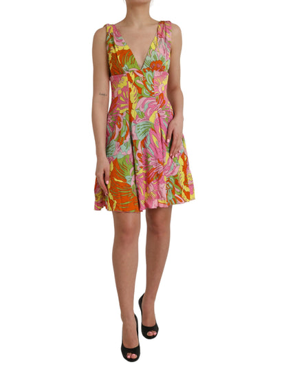  - Multicolor Floral Silk A-Line Dress