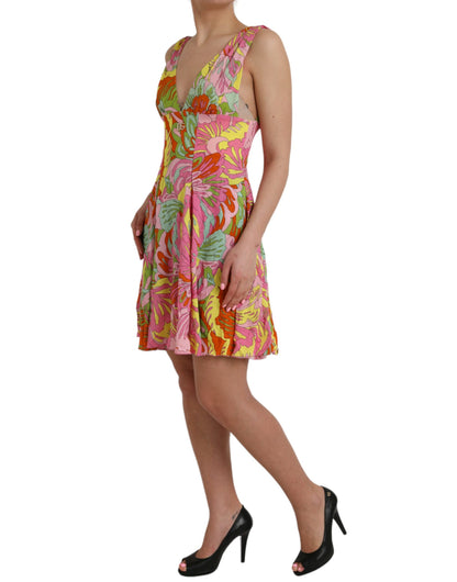  - Multicolor Floral Silk A-Line Dress