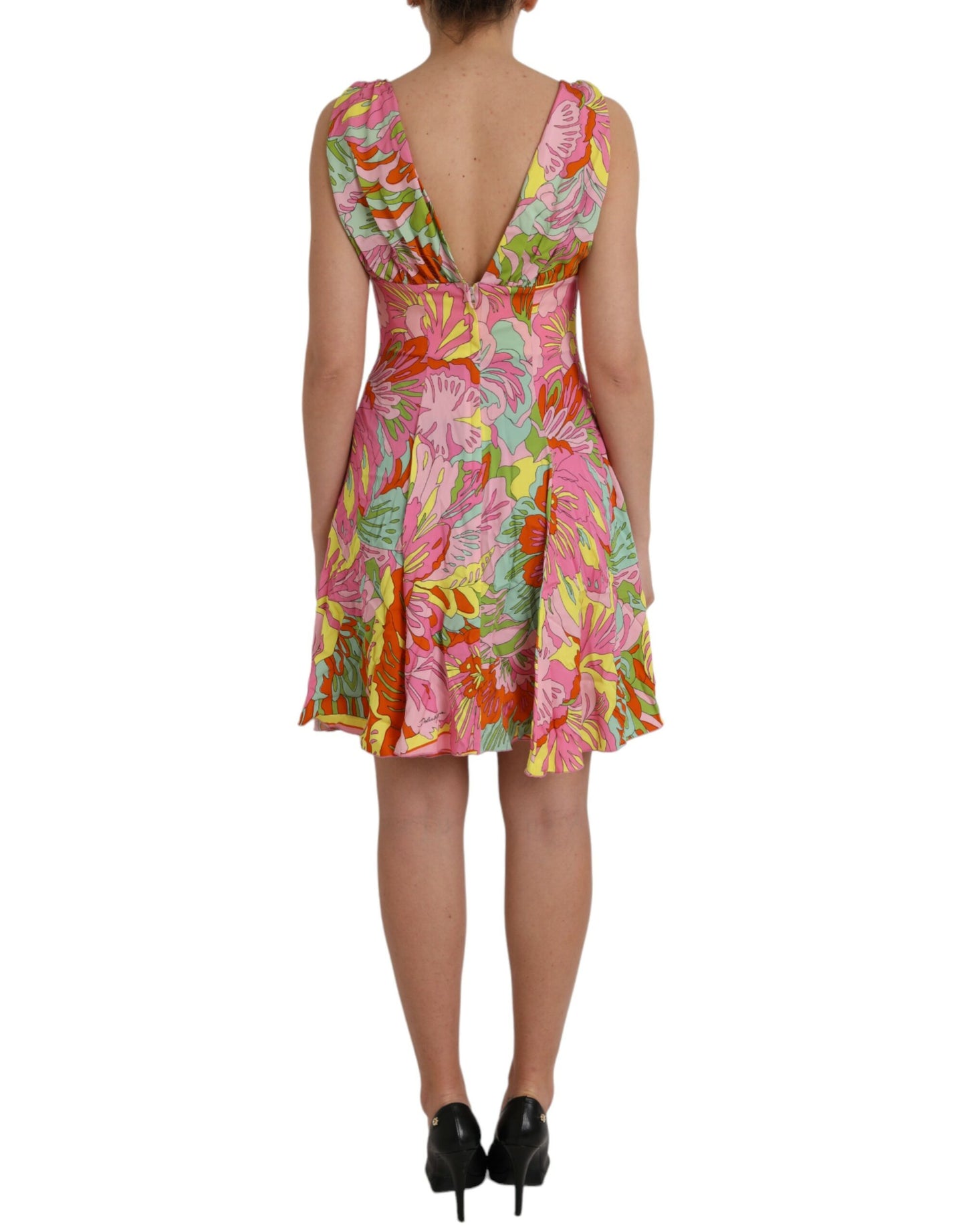  - Multicolor Floral Silk A-Line Dress