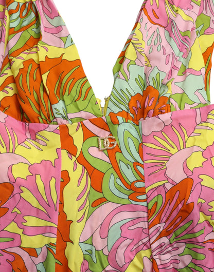  - Multicolor Floral Silk A-Line Dress