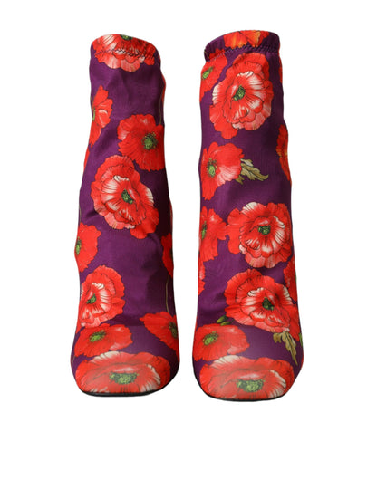  - Purple Floral Jersey Stretch Boots Shoes