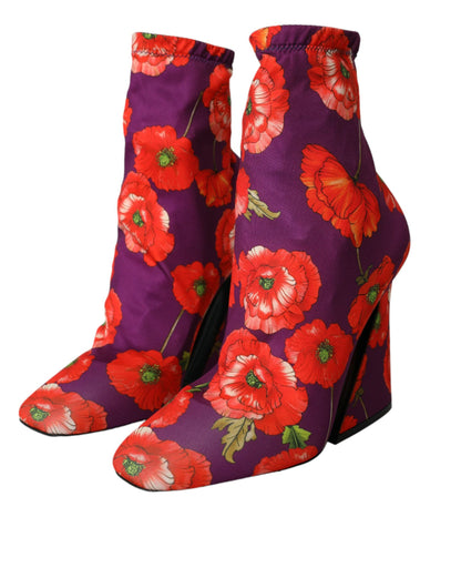  - Purple Floral Jersey Stretch Boots Shoes