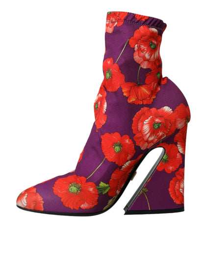  - Purple Floral Jersey Stretch Boots Shoes