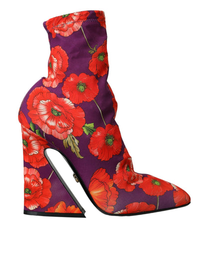  - Purple Floral Jersey Stretch Boots Shoes