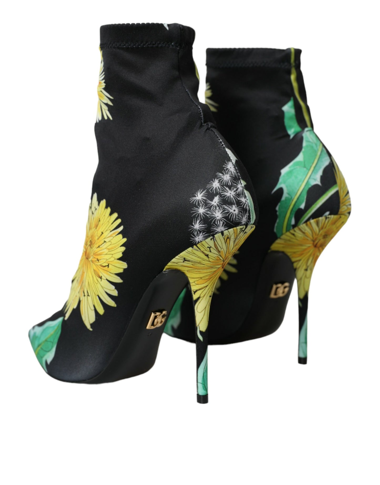  - Black Floral Jersey Stretch Ankle Boots Shoes