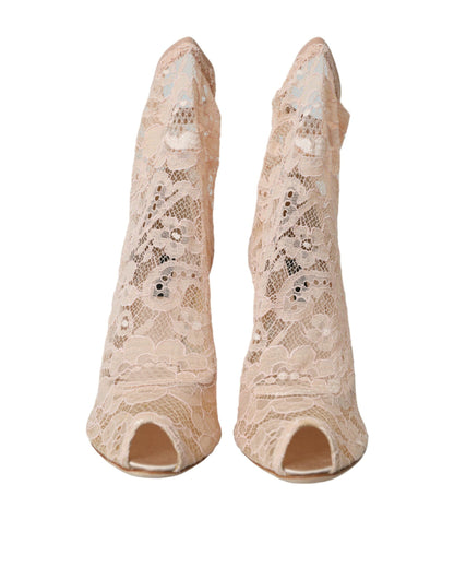  - Beige Stretch Taormina Lace Boots Shoes