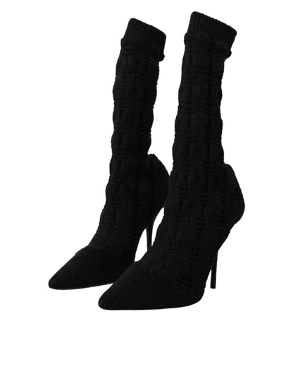  - Black Stiletto Heels Mid Calf Boots Shoes