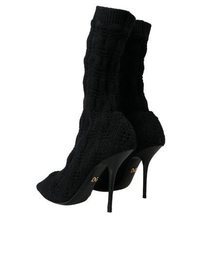  - Black Stiletto Heels Mid Calf Boots Shoes