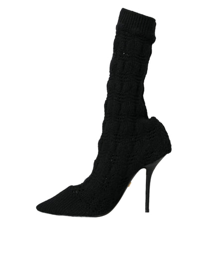  - Black Stiletto Heels Mid Calf Boots Shoes