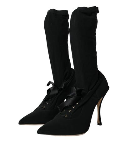  - Black Stiletto Heels Mid Calf Boots Shoes