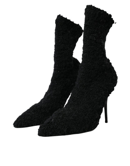  - Black Stiletto Heels Mid Calf Boots Shoes