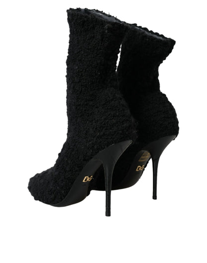  - Black Stiletto Heels Mid Calf Boots Shoes