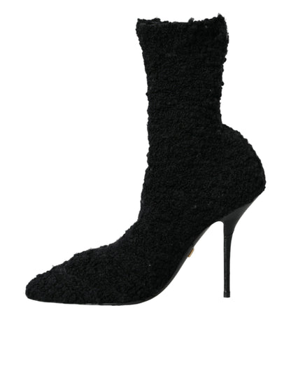  - Black Stiletto Heels Mid Calf Boots Shoes