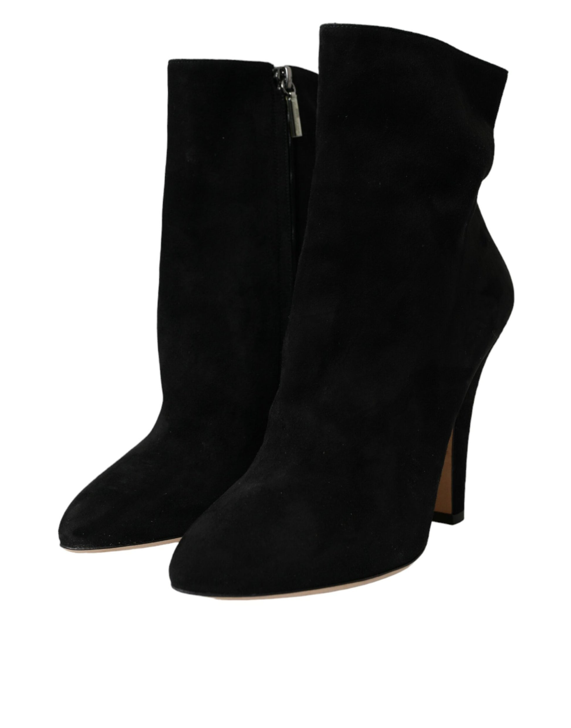 Black Suede Leather Ankle Heels Boots Shoes