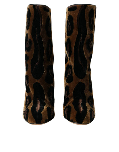  - Brown Giraffe Leather Mid Calf Boots Shoes