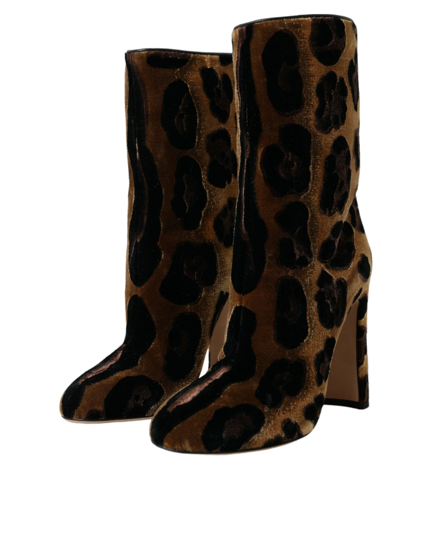  - Brown Giraffe Leather Mid Calf Boots Shoes