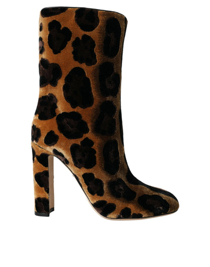  - Brown Giraffe Leather Mid Calf Boots Shoes