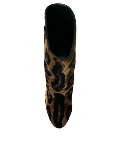  - Brown Giraffe Leather Mid Calf Boots Shoes