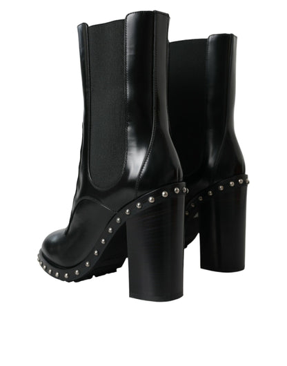  - Black Leather Studded Lace Up Boots Shoes