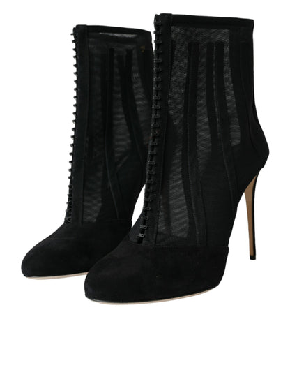  - Black Mesh Stiletto Heels Ankle Boots Shoes