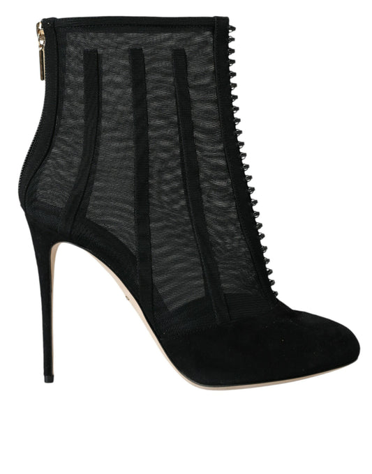  - Black Mesh Stiletto Heels Ankle Boots Shoes