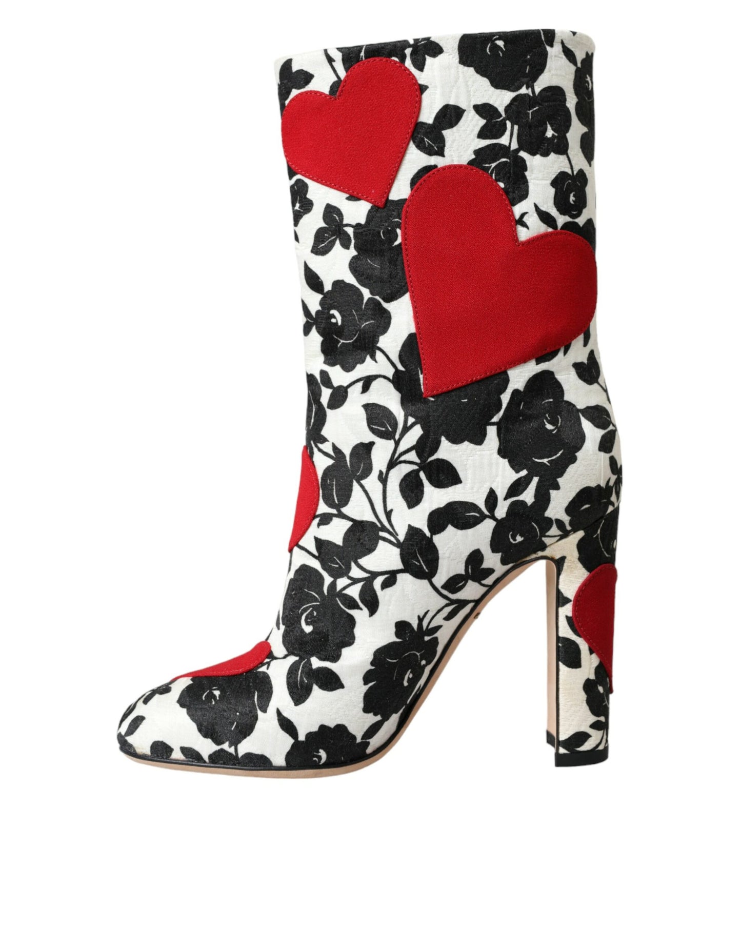  - White Floral Hearts Leather High Boots Shoes