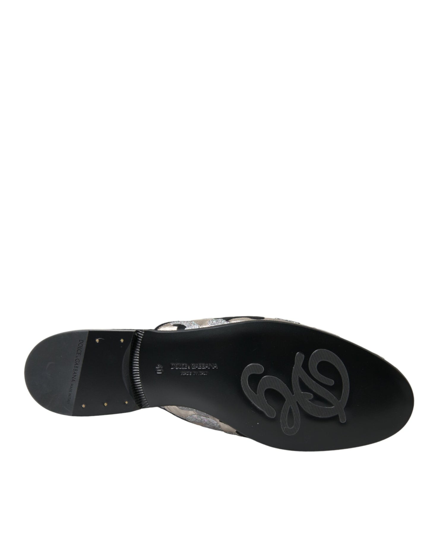 Dolce & Gabbana Gray Jacquard Crystal Mule Flat Sandals