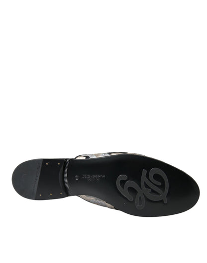 Dolce & Gabbana Gray Jacquard Crystal Mule Flat Sandals