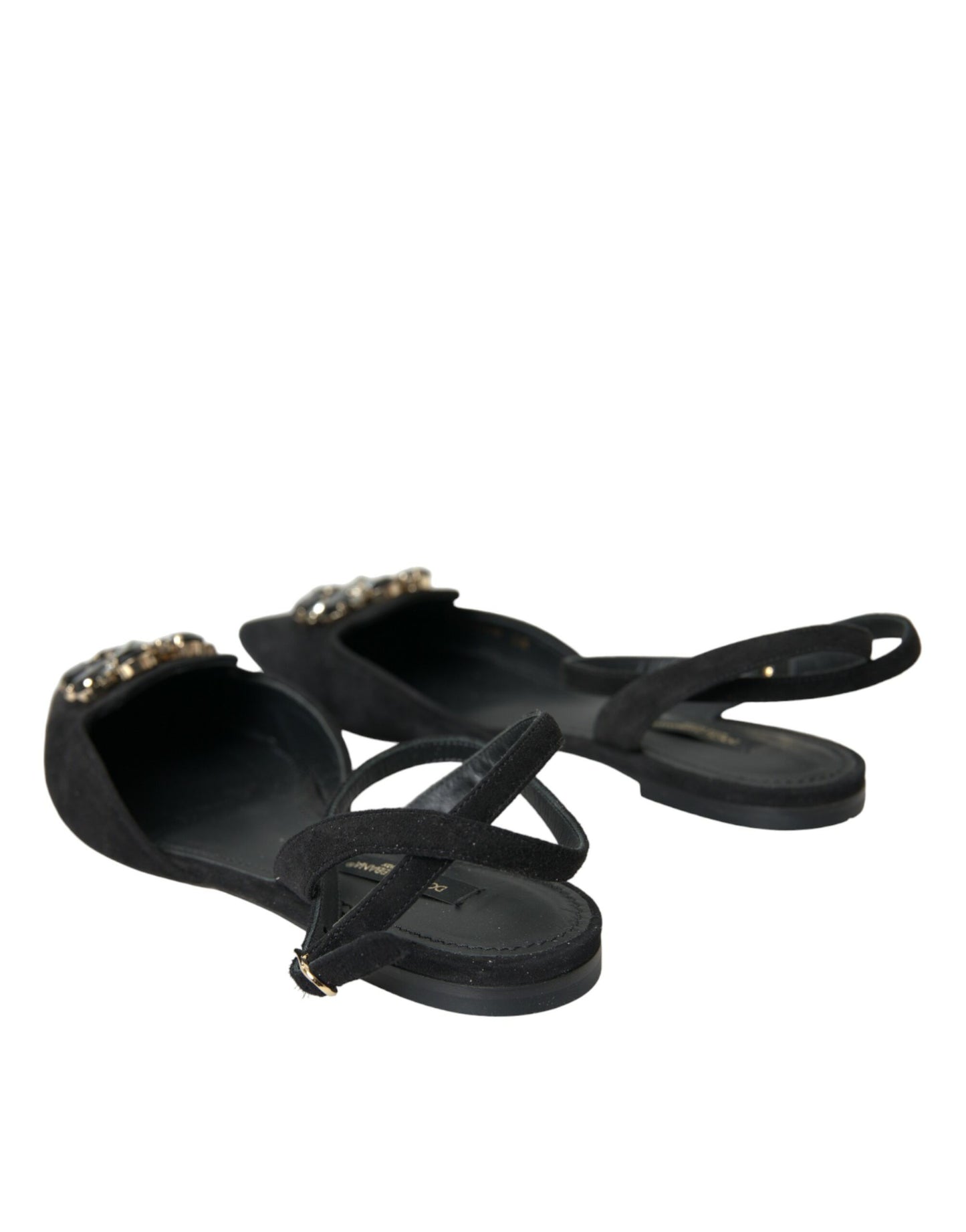  - Black Leather Crystal Slingback Sandals Shoes