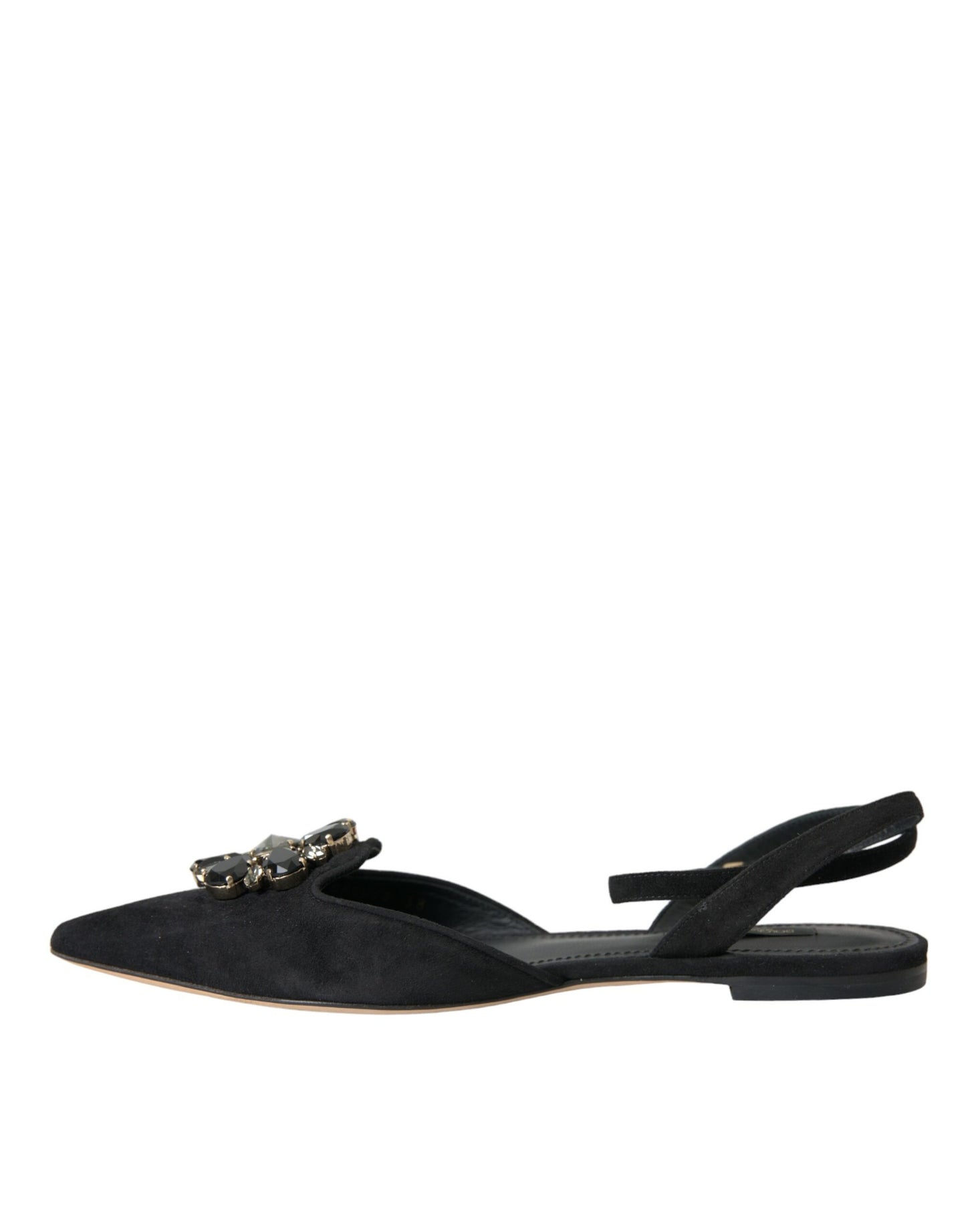  - Black Leather Crystal Slingback Sandals Shoes