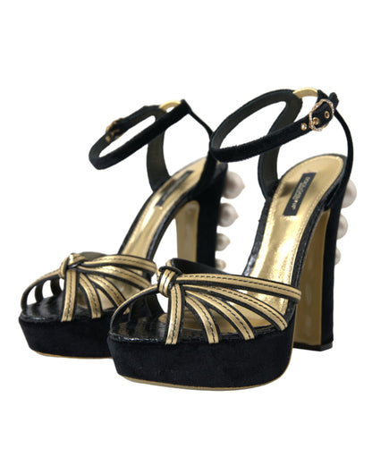  - Black Gold Embellished Heels Sandals Shoes