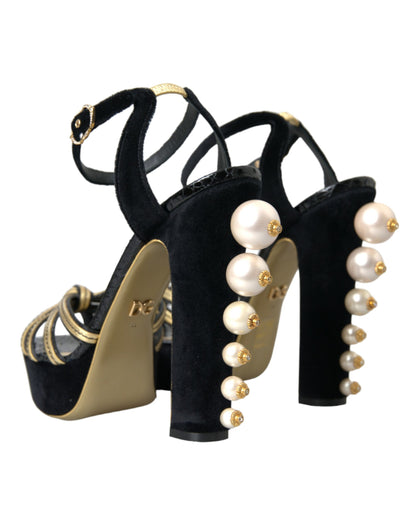  - Black Gold Embellished Heels Sandals Shoes