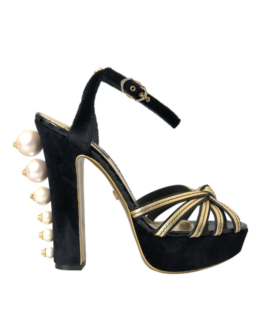  - Black Gold Embellished Heels Sandals Shoes