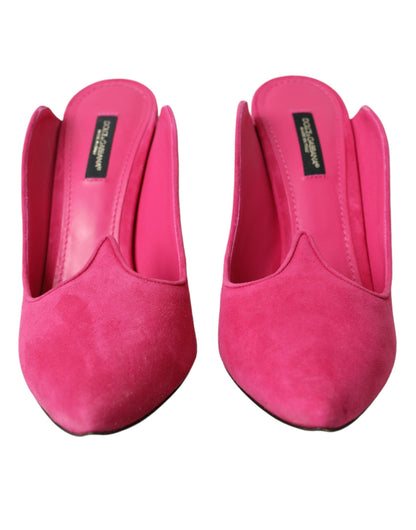  - Fuchsia Suede Leather Mules Sandals Shoes