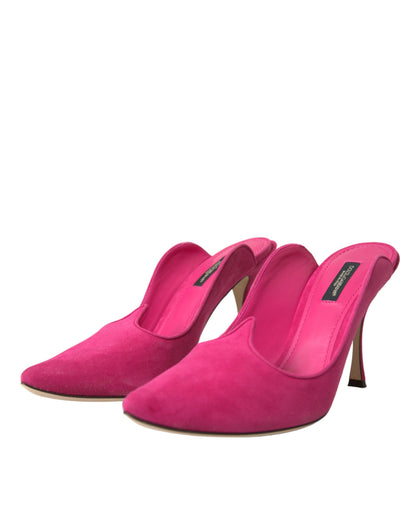  - Fuchsia Suede Leather Mules Sandals Shoes