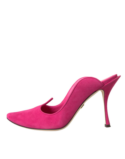  - Fuchsia Suede Leather Mules Sandals Shoes