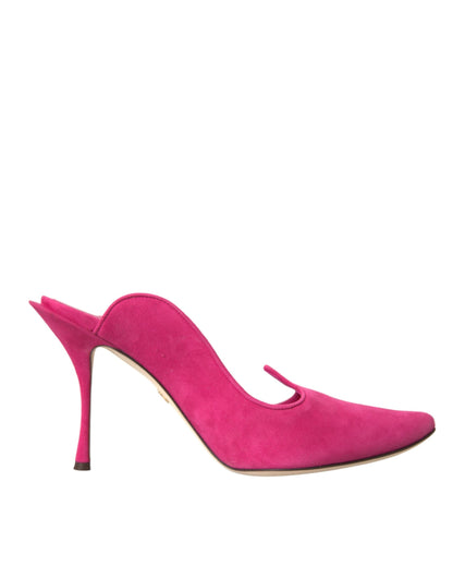  - Fuchsia Suede Leather Mules Sandals Shoes