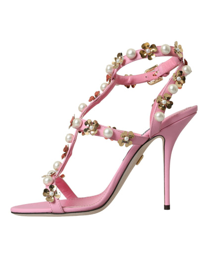 Pink Leather Embellished Heels Sandals Shoes