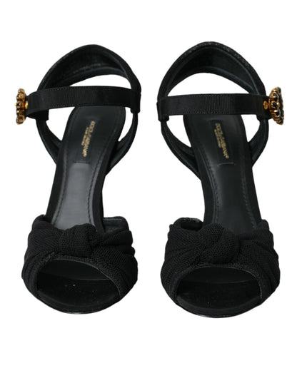  - Black Suede Embellished Heels Sandals Shoes