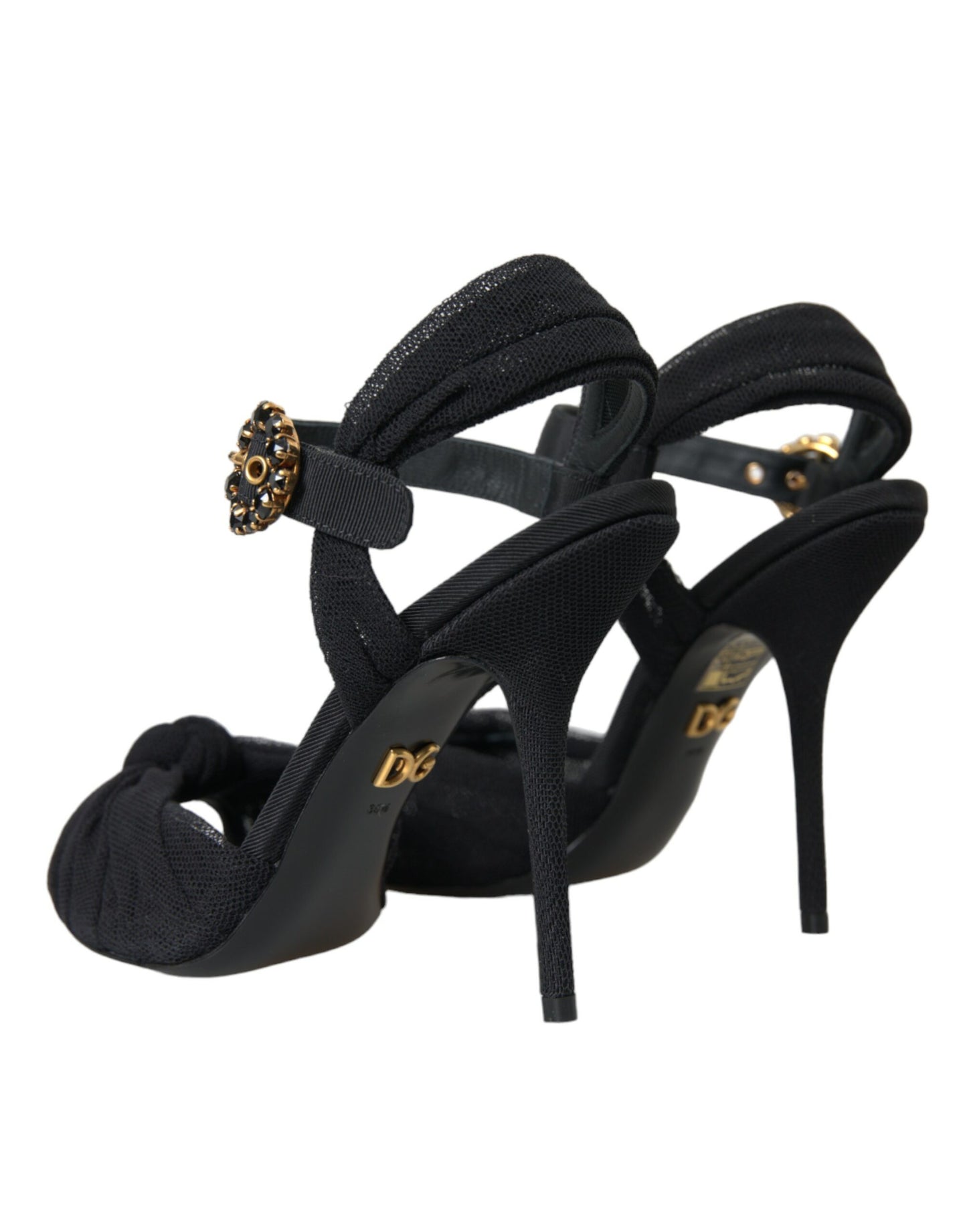  - Black Suede Embellished Heels Sandals Shoes