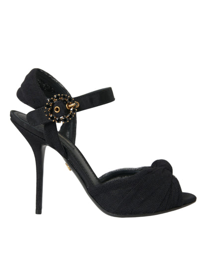  - Black Suede Embellished Heels Sandals Shoes