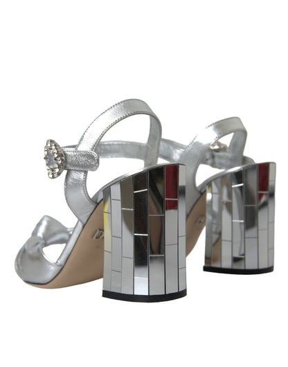  - Silver Lambskin Leather Heels Sandals Shoes