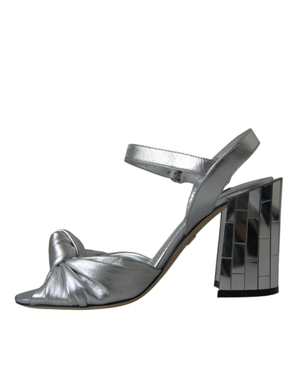  - Silver Lambskin Leather Heels Sandals Shoes