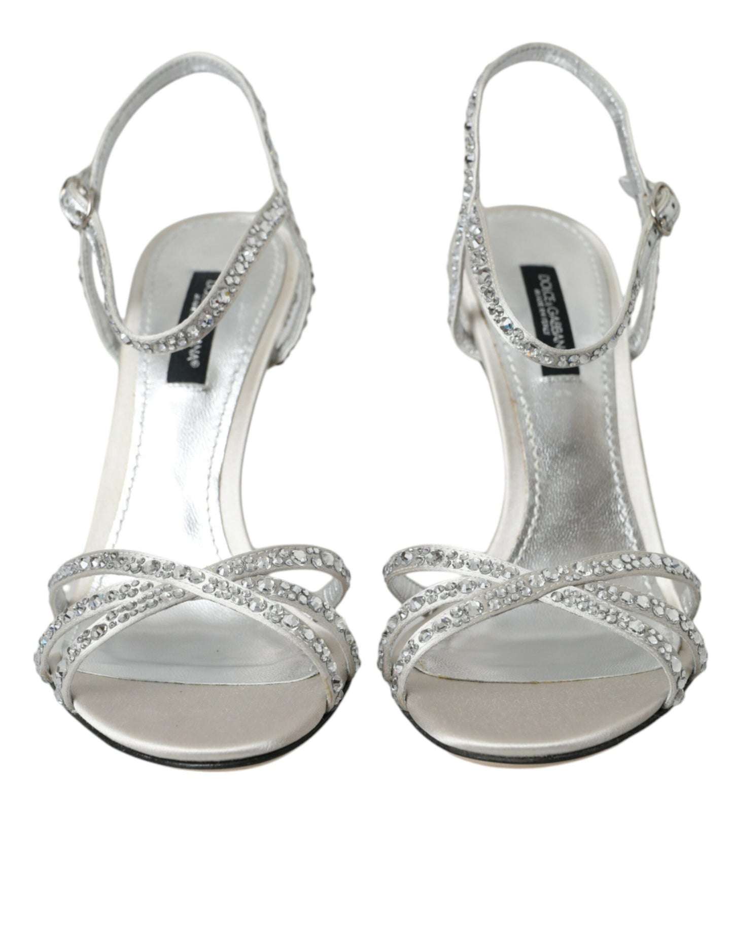  - Silver Viscose Crystal Heels Sandals Shoes