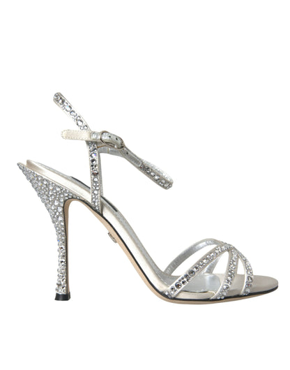  - Silver Viscose Crystal Heels Sandals Shoes