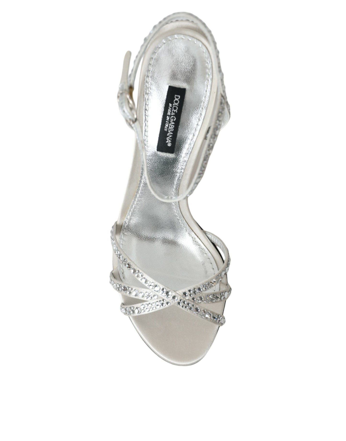  - Silver Viscose Crystal Heels Sandals Shoes